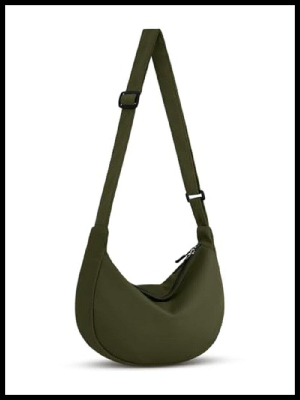 Crescent Crossbody Bag Nylon Adjustable Strap Double Zipper Lightweight